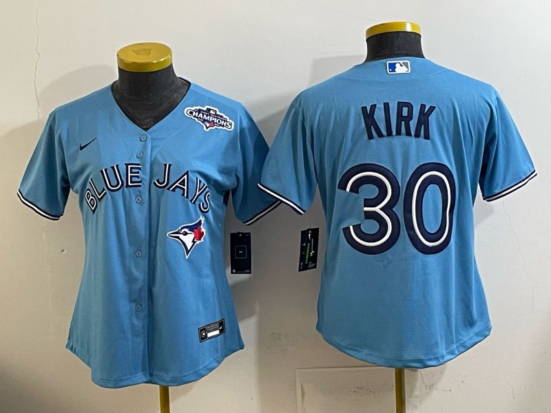 Women 2025 Nike Toronto Blue Jays #30 Kirk Light Blue Game MLB Jersey 02->women mlb jersey->Women Jersey